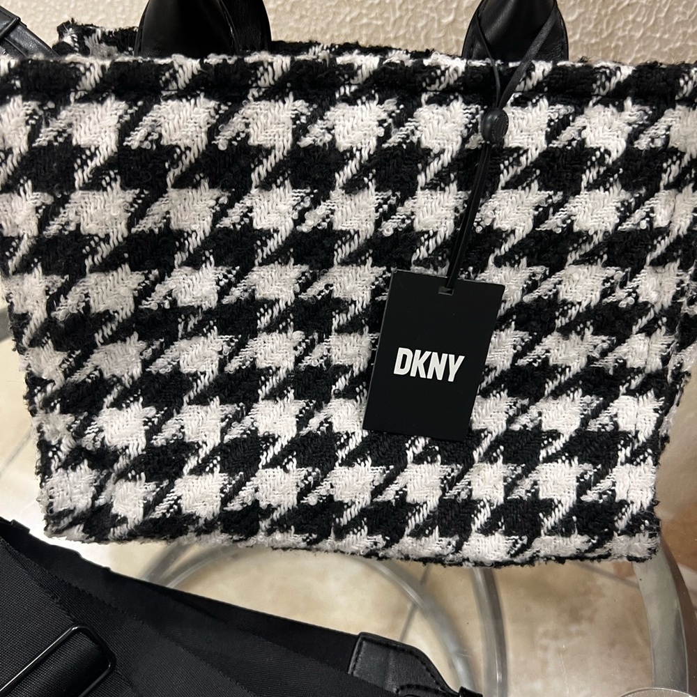 DKNY Black and White Houndstooth Tote - Picture 6 of 8